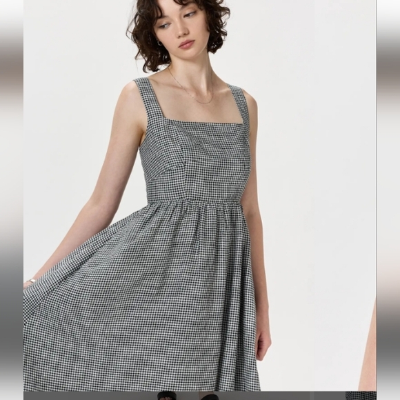 Nwt 100% European Linen Fit & Flare Midi Dress Classic Mini Gingham Sz Small - Picture 6 of 15
